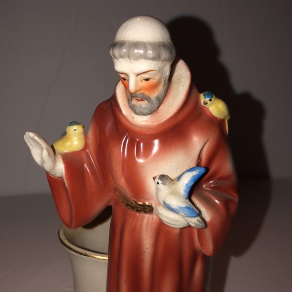 Vintage St. Francis of Assisi Glazed Porcelain Planter 8.5” Tall - Picture 5 of 12